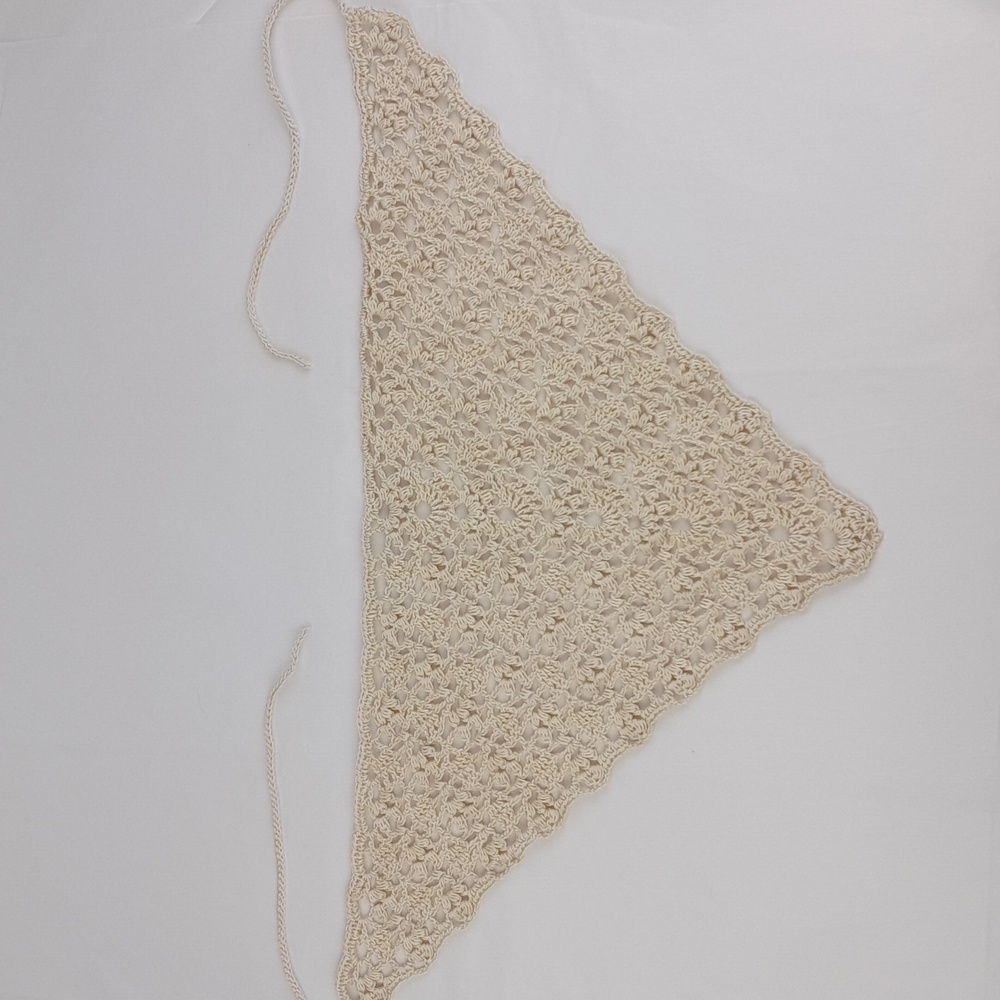 Handmade Cream Crocheted Cotton Patterned Head Hair Bandana Tie Back Kerchief - Picture 2 of 8